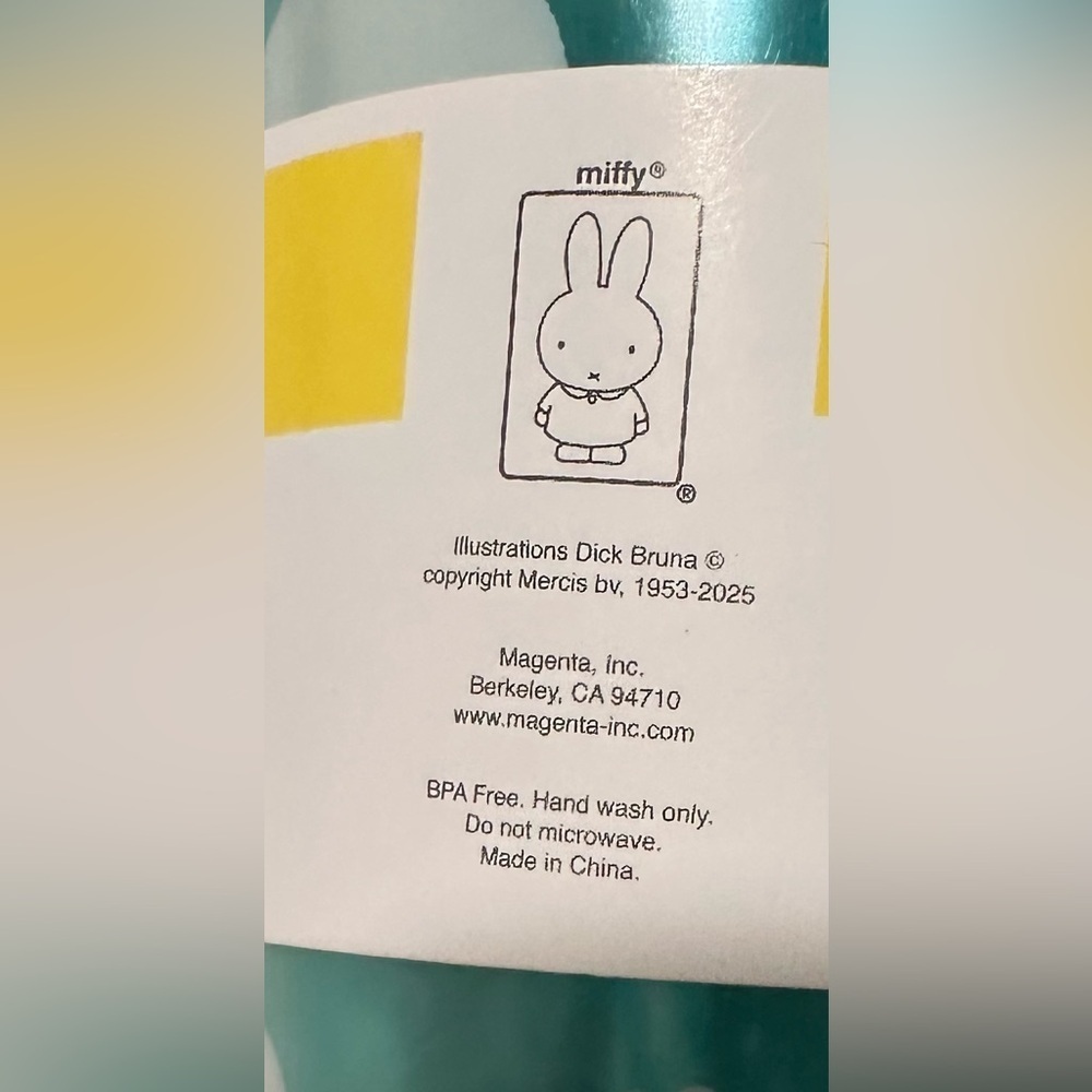 Miffy Teal and Yellow Tumbler with Bunny Design and Straw - Picture 5 of 6